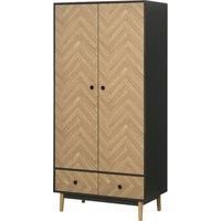 HOMCOM Modern Wardrobe Cabinet Wood Grain Sticker Surface with Shelf, Hanging Rod and 2 Drawers 90x50x190cm