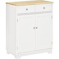 HOMCOM Kitchen Floor Cabinet Side Storage Cupboard Multi-use Sideboard Table with Solid Wood Top, Adjustable Shelf Drawer for Dining Living Room