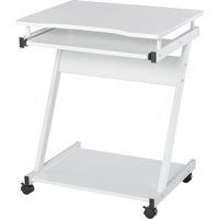 HOMCOM Movable Compact Small Computer PC Desk with 4 Moving Wheels Sliding Keyboard Tray Home Office Gaming Study Workstation White