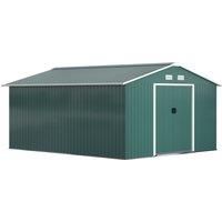 Outsunny 13ft x 11ft Outdoor Garden Roofed Metal Storage Shed Tool Box with Foundation Ventilation & Doors Deep Green