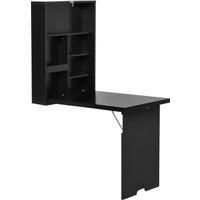 HOMCOM Folding Wall-Mounted Drop-Leaf Table With Chalkboard Shelf Multifunction Black