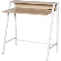 2-Tier Workstation Computer Laptop Desk Table with Storage Shelf White Oak