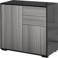 HOMCOM Modern Stylish Freestanding Push-Open Design Cabinet with 2 Drawer, 2 Door Cabinet, 2 Part Inner Space-Light Grey and Black