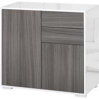 HOMCOM Modern Stylish Freestanding Push-Open Design Cabinet with 2 Drawer, 2 Door Cabinet, 2 Part Inner Space Light Grey and White