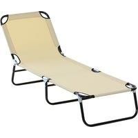 Outsunny Portable Folding Sun Lounger With 5-Position Adjustable Backrest Relaxer Recliner with Lightweight Frame Great for Pool or Sun Bathing Beige