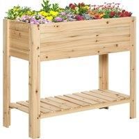 Outsunny Wooden Planter Raised Garden Plant Stand Outdoor Tall Flower Bed Box with Clapboard, Nature Wood Color 100 x 40 x 84cm