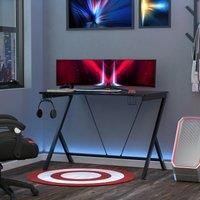 Gaming Desk Computer Table Metal Frame w/ Cup Holder, Headphone Hook, Cable Hole