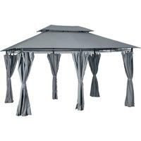 Outsunny 10 x 13ft Outdoor 2-Tier Steel Frame Gazebo with Curtains Outdoor Backyard, Black/Grey