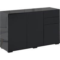 HOMCOM High Gloss Sideboard, Side Cabinet, Push-Open Design with 2 Drawer for Living Room, Bedroom, Black