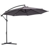 Outsunny 3(m) Garden Banana Parasol Hanging Cantilever Umbrella with Crank Handle, 8 Ribs and Cross Base for Outdoor, Sun Shade, Grey