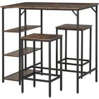 Bar Height Dining Table Set With 2 Stools & Side Shelf 3 Pieces Bar Set