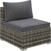 Outsunny Outdoor Garden Furniture Rattan Single Middle Sofa with Cushions for Backyard Porch Garden Poolside Deep Grey