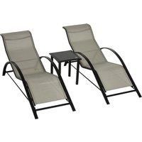 Outsunny 3 Pieces Lounge Chair Set Garden Outdoor Recliner Sunbathing Chair with Table, Grey