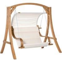 Outsunny Wooden Porch Swing Chair A-Frame Wood Log Swing Bench Chair With Canopy and Cushion for Patio Garden Yard