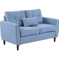 HOMCOM 2 Seat Sofa Double Sofa Loveseat Fabric Wooden Legs Tufted Design for Living Room, Dining Room, Office, Light Blue