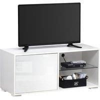 HOMCOM Modern TV Stand Media Unit w/ High Gloss Door Cabinet 2 Shelves Living Room Office Home Furniture White