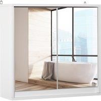 HOMCOM Wall Mounted Mirror Cabinet with Storage Shelf Bathroom Cupboard Double Door White