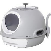 PawHut Cat Litter Box Toilet With Litter Scoop Enclosed Drawer Skylight Easy To Clean Grey