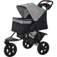 PawHut Folding Pet Stroller Pushchair 3 Wheel Dog Jogger Travel Carrier Adjustable Canopy Storage Brake Mesh Window for Small Medium Dog Cat Grey