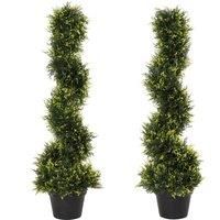 Outsunny Set Of 2 90cm/3FT Artificial Spiral Topiary Trees w/ Pot Fake Indoor Outdoor Greenery Plant Home Office Garden Dcor Green