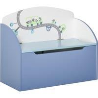 HOMCOM Kids Wooden Toy Storage Chest Chair 2 in 1 Design with Gas Stay Bar Safety Hinges Lid 60 x 30 x 50cm Blue