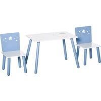 HOMCOM Kids Table and Chairs Set 3 Pieces 1 Table 2 Chairs Toddler Wooden Multi-usage Easy Assembly Star Image Ornament Blue and White