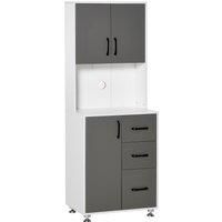 HOMCOM Modern Kitchen Cupboard with Storage Cabinets, 3 Drawers and Open Countertop for Living Room, Grey