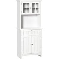 Kitchen Cupboard Wood Storage Cabinet w/ Drawer Glass Door for Dining Room White