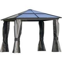 Alfresco Hardtop Gazebo with Mesh Curtains 3x3 Metres, Dark Grey