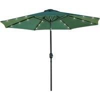 Outsunny 2.7m Patio LED Umbrella with Push Button Tilt/Crank 8 Ribs Sun Shade for Outdoor Table Market Umbrella Green