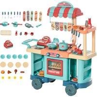 HOMCOM 50 Pcs Kids Kitchen Play set Fast Food Trolley Cart Pretend Playset Toys with Play Food Money Cash Register Accessories Gift for Kids Age 3-6