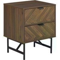 Two-Drawer Herringbone Bedside Table Home Side Cabinet Bedroom Storage Brown