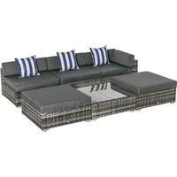 Outsunny 5-Seater Rattan Sofa Coffee Table Set Sectional Wicker Weave Furniture for Garden Outdoor Conservatory w/ Pillow Cushion Grey