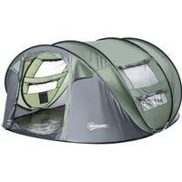 Camping Tent Dome Tent Pop-up Design with 4 Windows for 4-5 Person Dark Green