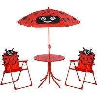 Kids Folding Picnic Table Chair Set Ladybug Pattern Outdoor w/ Parasol
