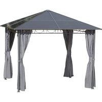 Outsunny 3 x 3(m) Hardtop Gazebo with UV Resistant Polycarbonate Roof, Steel & Aluminum Frame, Garden Pavilion with Curtains, Grey