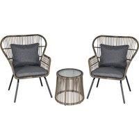 Outsunny 2 Seater Outdoor Patio Bistro Set, Wicker Rattan Furniture 2 Chairs 1 Coffee Table with Metal Legs for Garden, Backyard, Deck, Grey