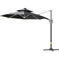3(m) 360° Rotate Cantilever Parasol with Solar Lights Power Bank 2-Tier Shade
