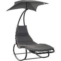 Patio Rocking Chaise Lounge Rocking Bed with Canopy Cushion Headrest Pillow