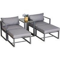 Outsunny 5 Piece Garden Conversation Set Patio Furniture Set Outdoor Sun Lounger 2 Sofas 2 Footstools End Table with Cushions
