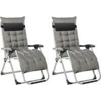 Outsunny 2 Piece Reclining Zero Gravity Chair Folding Garden Sun Lounger with Cushion Headrest Dark Grey
