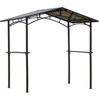 Outsunny 8ft x 5ft Outdoor BBQ Protective Gazebo Tent Aluminium Steel Frame w/ 2 Shelves Hardtop Roof Canopy Ground Stakes Safe Cooking
