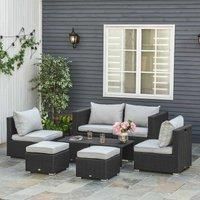 8 PCs PE Rattan Sofa Set w/ 4 Chair 2 Footstool 2 Tables Wicker Metal Black