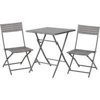 Outsunny PE Rattan Garden Furniture 2 Seater Patio Bistro Set Folding for 2 Outdoor Table and Chair Set (Grey)