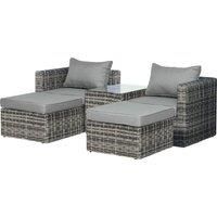 Outsunny 2 Seater Rattan Garden Furniture Set w/ Tall Glass-Top Table Aluminium Frame Balcony Sofa, Mixed Grey