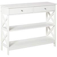 HOMCOM Console Table Side Desk w/ Shelves Drawers Open Top X Support Frame Living Room Hallway Home Office Furniture White
