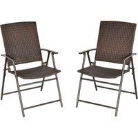 Outsunny 2pcs Folding Garden Chair Rattan Bistro Set with Armrest for Outdoor Steel Frame