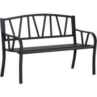 2-Seater Garden Bench Metal Loveseat w/ Decorative Backrest Ergonomic Armrest