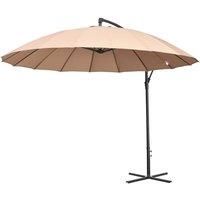 Outsunny 3(m) Cantilever Shanghai Parasol Garden Hanging Banana Sun Umbrella with Crank Handle, 18 Sturdy Ribs and Cross Base, Beige