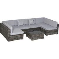 Outsunny 7 PC Garden Rattan Furniture Set Patio Outdoor Sectional Wicker Weave Sofa Seat Coffee Table w/ Cushion and Pillow Buckle Structure